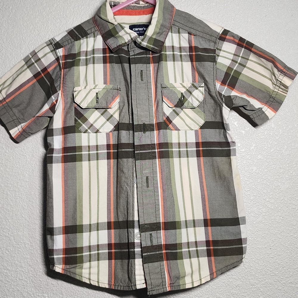 Carter's Kids Plaid Button-Down Shirt - Green, Gray, White, and Orange